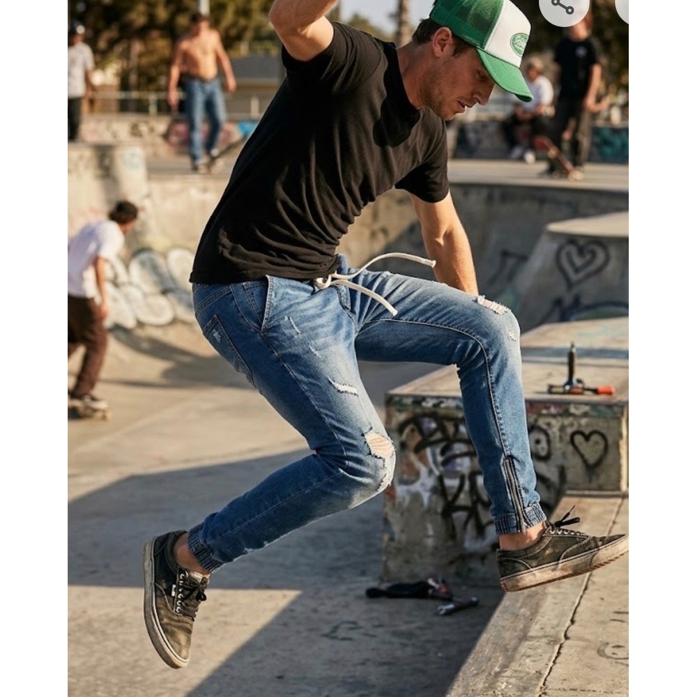 PacSun Mens Active Stretch Distressed Jogger Jeans Blue Medium Wash Size M 31x33